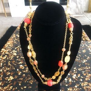 Long 24K Gold-Plated Bead Coral Necklace
